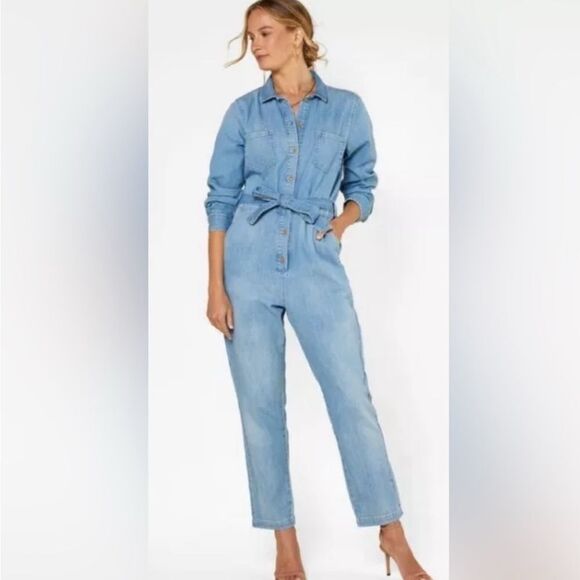 Outerknown Wyatt Jumpsuit Denim Flight Suit Long Sleeve Chambray Jean Sz XS NEW